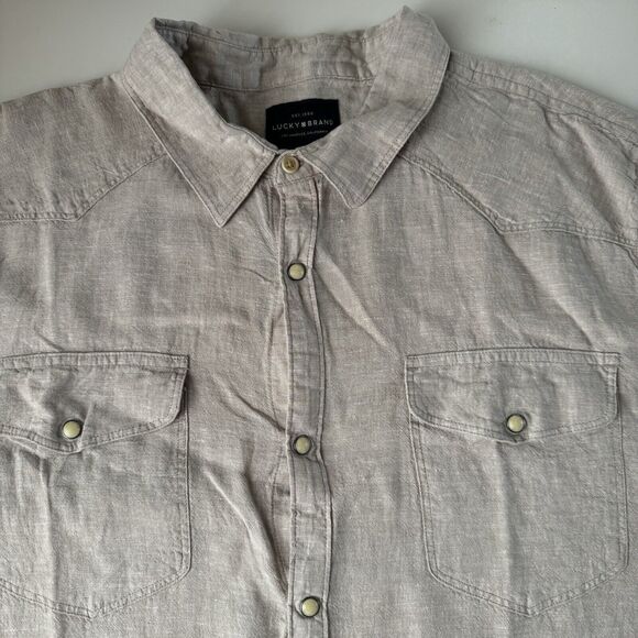 Lucky Brand Shirt Mens Size XL Short Sleeve Snap Button Linen Blend Beige NWT - Picture 8 of 15